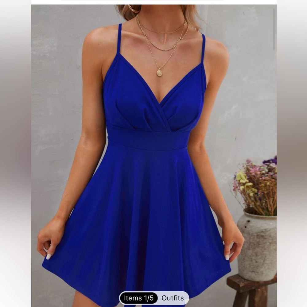blue solid runched cami dress